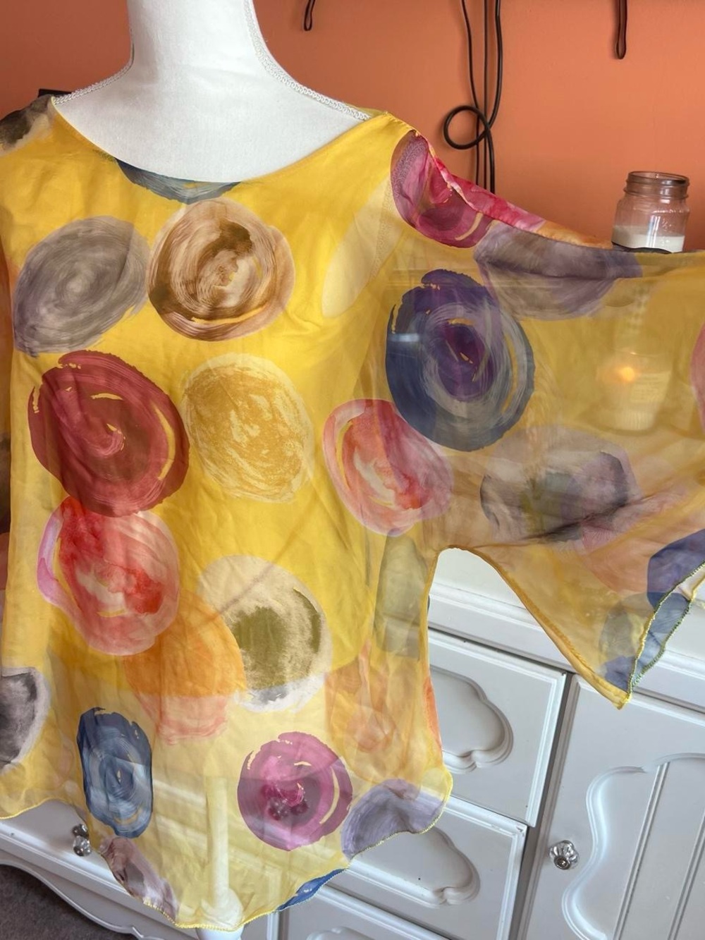 Bright Yellow Sheer Painted Circle Tunic Top